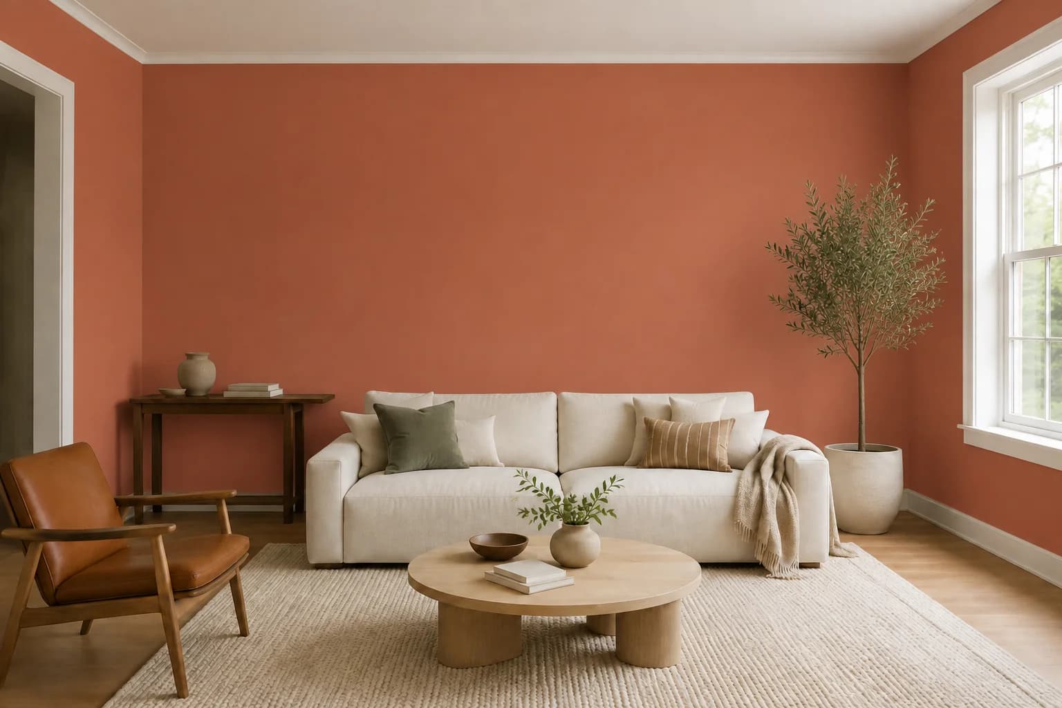 The same living room with terracotta walls in Red Earth